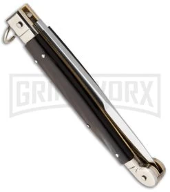 A.G.A. Campolin 9" Sicilian Ring Pull Stag Horn Automatic Knife - Bayonet -Professional Knife Discount Store 9in sicilian ring pull dark horn side large