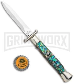 AGA 9" Italian Stiletto Swinguard Abalone Automatic Lockback Knife - Dagger -Professional Knife Discount Store AGA 11in Italian Stiletto Swinguard Abalone Auto Dagger GX 36952 jr bottlecap large