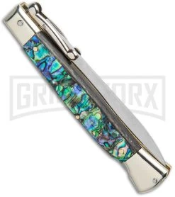 AGA 9" Italian Stiletto Swinguard Abalone Automatic Lockback Knife - Dagger -Professional Knife Discount Store AGA 11in Italian Stiletto Swinguard Abalone Auto Dagger GX 36952 jr side large