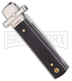 AGA 6" Lever Lock Ebony Wood Automatic Knife W/Cross Bolsters - Polish Plain 8 AGA 6" Lever Lock Ebony Wood Automatic Knife W/Cross Bolsters - Polish Plain -Professional Knife Discount Store AGA 6in LL Ebony Wood Auto Cross Bolsters Satin BHQ 177247 jr side large