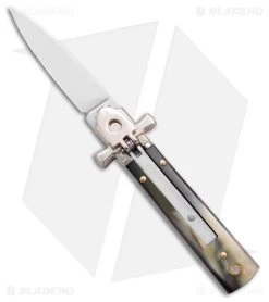 AGA 6" Lever Lock Automatic Italian Knife Horn W/Cross Bolsters (2.5" Satin)