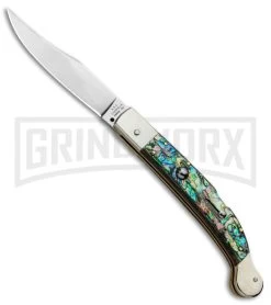 AGA Campolin Sahara Abalone Italian Stiletto Automatic Knife - Mirror Plain
