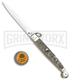 A.G.A. Campolin 9" Ram Horn Sicilian Ring Pull Automatic Knife - Bayonet -Professional Knife Discount Store AGA Camplin 9in Sicilian Ring Pull Auto Ram Horn Satin Bayo BHQ 100997 jr bottlecap large
