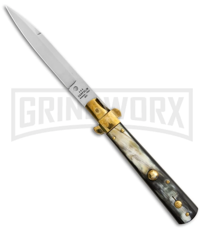AGA Campolin 10" Brass/Dark Horn Italian Frosolone Automatic Knife - Bayonet 3 AGA Campolin 10" Brass/Dark Horn Italian Frosolone Automatic Knife - Bayonet