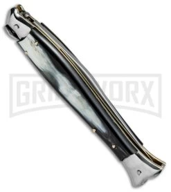 AGA Campolin 10" Brazil Horn Fishtail Picklock Automatic Knife - Polish Plain -Professional Knife Discount Store AGA Campolin 10in Fishtail Picklock Italian BP 20096 jr side large