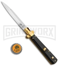 AGA Campolin 10" Italian Frosolone Picklock Brass/Ebony Automatic Knife - Bayo -Professional Knife Discount Store AGA Campolin 10in Italian Frosolone Picklock Brass Ebony AutoKnife Bayo GX 32102 jr bottlecap large