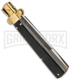 AGA Campolin 10" Italian Frosolone Picklock Brass/Ebony Automatic Knife - Bayo -Professional Knife Discount Store AGA Campolin 10in Italian Frosolone Picklock Brass Ebony AutoKnife Bayo GX 32102 jr side large