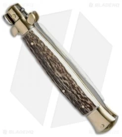 AGA Campolin 10" Italian Stiletto Picklock Automatic Brass/Stag (4.5" Kriss) -Professional Knife Discount Store AGA Campolin 10in Stiletto Stag Horn Kriss BP 19125 jr side