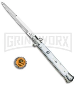 AGA Campolin 11" 2017 Italian Picklock Pearlex Automatic Knife - Bayonet -Professional Knife Discount Store AGA Campolin 11in Picklock Italian Stiletto White Pearl Satin BHQ 78228 jr bottlecap 2 large