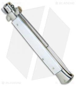 AGA Campolin 11" Picklock Automatic Italian Stiletto Pearlex (5" Satin) 2017 -Professional Knife Discount Store AGA Campolin 11in Picklock Italian Stiletto White Pearl Satin BHQ 78228 jr side