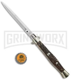 AGA Campolin 11" Italian Picklock Stag Horn Automatic Knife - Bayonet 2018 -Professional Knife Discount Store AGA Campolin 11in picklock Stilletto Stag Horn BHQ 67468 jr bottlecap 2 large