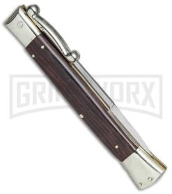 AGA Campolin 13" Stiletto Swinguard Cocobolo Wood Automatic Knife - Bayonet 8 AGA Campolin 13" Stiletto Swinguard Cocobolo Wood Automatic Knife - Bayonet -Professional Knife Discount Store AGA Campolin 13in Swingaurd Auto Cocobolo Satin Bayo BHQ 77551 jr side large