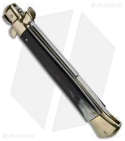 AGA Campolin 15" Automatic Italian Stiletto Knife Brazil Horn (7" Satin Bayo) 7 AGA Campolin 15" Automatic Italian Stiletto Knife Brazil Horn (7" Satin Bayo) -Professional Knife Discount Store AGA Campolin 15in Stiletto Brazilian Horn Brass Bayo BP 19174 jr side