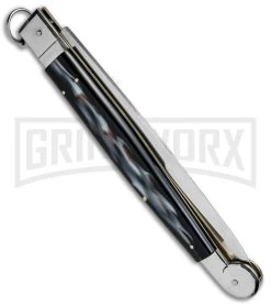 A.G.A. Campolin 16" Sim Horn Sicilian Ring Pull Automatic Knife - Satin Plain -Professional Knife Discount Store AGA Campolin 16in Sicilan Ring Pull Sim Horn BHQ 71213 jr side large