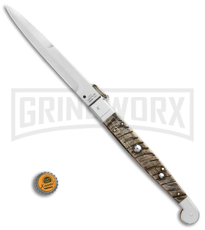 A.G.A. Campolin 16" Ram Horn Sicilian Ring Pull Automatic Knife - Bayonet 6 A.G.A. Campolin 16" Ram Horn Sicilian Ring Pull Automatic Knife - Bayonet - Image 4