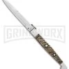 A.G.A. Campolin 16" Ram Horn Sicilian Ring Pull Automatic Knife - Bayonet 2 A.G.A. Campolin 16" Ram Horn Sicilian Ring Pull Automatic Knife - Bayonet -Professional Knife Discount Store AGA Campolin 16in Sicilian Ring Pull Auto Ram Horn Satin Bayo BHQ 87416 er large
