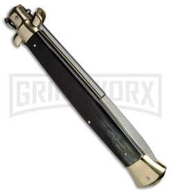 A.G.A. Campolin 18" Brazilian Horn/Brass Italian Stiletto Auto Knife - Bayonet -Professional Knife Discount Store AGA Campolin 18in Stiletto Bayo Brazilian Horn Brass BP 19243 jr side large