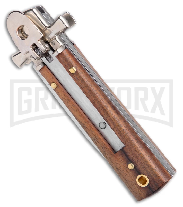 AGA Campolin 6" Dominus Wood Leverlock Automatic Knife - Satin Plain 4 AGA Campolin 6" Dominus Wood Leverlock Automatic Knife - Satin Plain - Image 2