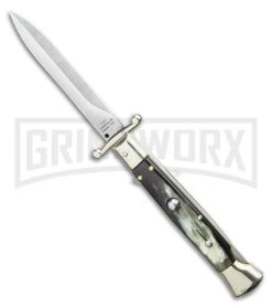 AGA Campolin 9" Italian Stiletto Swinguard Dark Horn Automatic Knife - Dagger