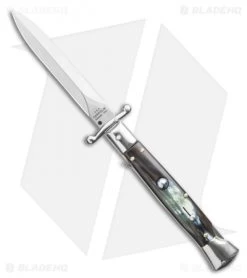 AGA Campolin 9" Swinguard Automatic Knife Brazilian Horn (5.75" Satin Dagger)