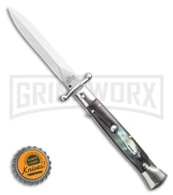 AGA Campolin 9" Stiletto Swinguard Brazilian Horn Automatic Knife - Dagger 9 AGA Campolin 9" Stiletto Swinguard Brazilian Horn Automatic Knife - Dagger -Professional Knife Discount Store AGA Campolin 9 Swinguard Automatic Knife Brazilian Horn 5.75 Satin Dagger BHQ 121424 LS Bottlecap large