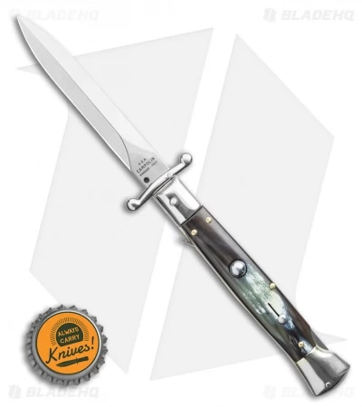 AGA Campolin 9" Swinguard Automatic Knife Brazilian Horn (5.75" Satin Dagger) 6 AGA Campolin 9" Swinguard Automatic Knife Brazilian Horn (5.75" Satin Dagger) - Image 4