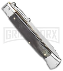 AGA Campolin 9" Stiletto Swinguard Brazilian Horn Automatic Knife - Dagger 8 AGA Campolin 9" Stiletto Swinguard Brazilian Horn Automatic Knife - Dagger -Professional Knife Discount Store AGA Campolin 9 Swinguard Automatic Knife Brazilian Horn 5.75 Satin Dagger BHQ 121424 LS Side large