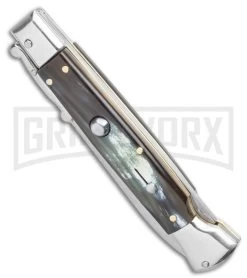 AGA Campolin 9" Stiletto Swinguard Brazilian Horn Automatic Knife - Dagger 7 AGA Campolin 9" Stiletto Swinguard Brazilian Horn Automatic Knife - Dagger -Professional Knife Discount Store AGA Campolin 9 Swinguard Automatic Knife Brazilian Horn 5.75 Satin Dagger BHQ 121424 LS Spine large