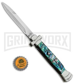 A.G.A. Campolin 9" Maltese Cross Abalone Stiletto Automatic Knife - Bayo Satin 9 A.G.A. Campolin 9" Maltese Cross Abalone Stiletto Automatic Knife - Bayo Satin -Professional Knife Discount Store AGA Campolin 9in Bayo Italian Stiletto Auto Abalone Satin BP 28947 jr bottlecap large