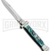 A.G.A. Campolin 9" Maltese Cross Abalone Stiletto Automatic Knife - Bayo Satin -Professional Knife Discount Store AGA Campolin 9in Bayo Italian Stiletto Auto Abalone Satin BP 28947 jr large