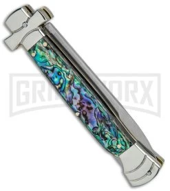 A.G.A. Campolin 9" Maltese Cross Abalone Stiletto Automatic Knife - Bayo Satin 8 A.G.A. Campolin 9" Maltese Cross Abalone Stiletto Automatic Knife - Bayo Satin -Professional Knife Discount Store AGA Campolin 9in Bayo Italian Stiletto Auto Abalone Satin BP 28947 jr side large