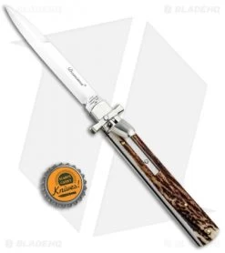 AGA Campolin 9" Dominus Leverlock Automatic Knife Stag (4" Satin) -Professional Knife Discount Store AGA Campolin 9in Dominus LL Auto Stag Satin GO DOM23 HB BHQ 97992 jr bottlecap