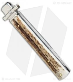 AGA Campolin 9" Dominus Leverlock Automatic Knife Stag (4" Satin) -Professional Knife Discount Store AGA Campolin 9in Dominus LL Auto Stag Satin GO DOM23 HB BHQ 97992 jr side