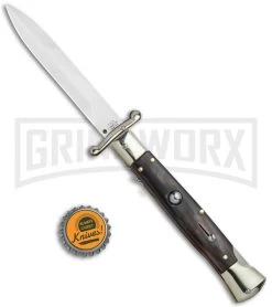 AGA Campolin 9" Italian Stiletto Swinguard Dark Horn Automatic Knife - Bayonet -Professional Knife Discount Store AGA Campolin 9in Italian Stiletto Dark Horn Auto Bayo GX 11091 jr bottlecap large