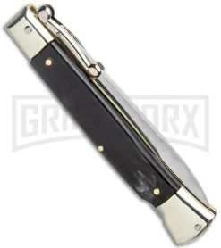 AGA Campolin 9" Italian Stiletto Swinguard Dark Horn Automatic Knife - Bayonet -Professional Knife Discount Store AGA Campolin 9in Italian Stiletto Dark Horn Auto Bayo GX 11091 jr side large