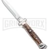 A.G.A. Campolin 9" Maltese Cross Stiletto Stag Automatic Knife - Bayonet Satin -Professional Knife Discount Store AGA Campolin 9in Maltese Cross Stiletto Auto Stag Horn Bayo BHQ 50662 jr large