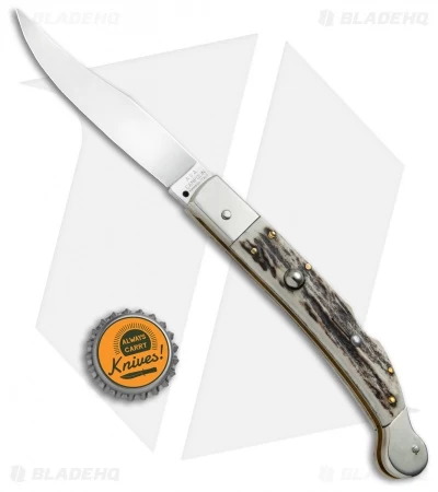 AGA Campolin 9" Sahara Italian Stiletto Lockback Automatic Stag (3.8" Mirror) 6 AGA Campolin 9" Sahara Italian Stiletto Lockback Automatic Stag (3.8" Mirror) - Image 4