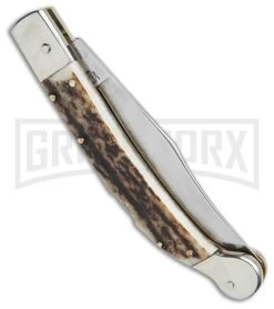 AGA Campolin Sahara Stag Italian Stiletto Automatic Knife - Mirror Plain -Professional Knife Discount Store AGA Campolin 9in Sahara Italian Stiletto LB Stag Mirror BHQ 74051 jr side large