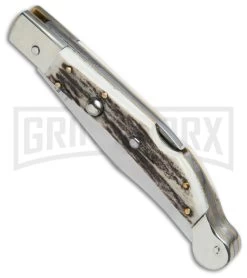 AGA Campolin Sahara Stag Italian Stiletto Automatic Knife - Mirror Plain -Professional Knife Discount Store AGA Campolin 9in Sahara Italian Stiletto LB Stag Mirror BHQ 74051 jr spine large