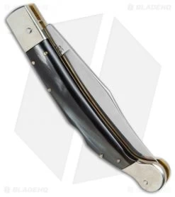 AGA Campolin 9" Sahara Italian Stiletto Lockback Auto Dark Horn (3.8" Mirror) -Professional Knife Discount Store AGA Campolin 9in Shara Italian Stiletto LB Dark Horn Mirror BHQ 74050 jr side