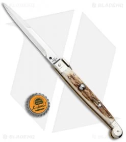 AGA Campolin 9" Sicilian Picklock Auto Sillito Knife Stag (4.1" Satin Bayo) -Professional Knife Discount Store AGA Campolin 9in Sicilian Picklock Auto Stag Horn Satin Bayo BHQ 81940 jr bottlecap