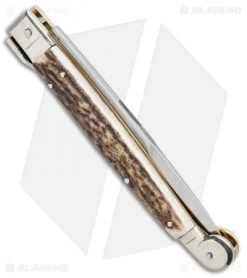 AGA Campolin 9" Sicilian Picklock Auto Sillito Knife Stag (4.1" Satin Bayo) -Professional Knife Discount Store AGA Campolin 9in Sicilian Picklock Auto Stag Horn Satin Bayo BHQ 81940 jr side