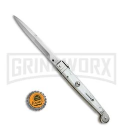 A.G.A. Campolin 9" Sicilian White Pearlex Picklock Automatic Knife - Bayonet -Professional Knife Discount Store AGA Campolin 9in Sicilian White Pearlex Picklock Bayo BP 19446 jr bottlecap large