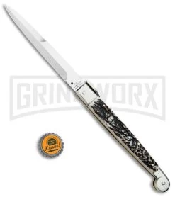 A.G.A. Campolin 12" Brazilian Stag Sicilian Picklock Automatic Knife - Bayonet -Professional Knife Discount Store AGA Campolin Brazilian Stag Sicilian Picklock Bayo BP 16455 jr bottlecap large