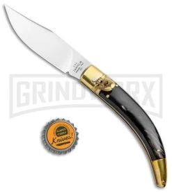 AGA Campolin Diana Dark Horn Lever Lock Automatic Brass - 3.75" Satin -Professional Knife Discount Store AGA Campolin Diana LL Auto Brass Dark Horn Satin BHQ 135443 jr bottlecap large
