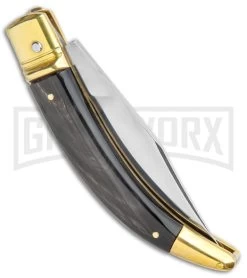 AGA Campolin Diana Dark Horn Lever Lock Automatic Brass - 3.75" Satin -Professional Knife Discount Store AGA Campolin Diana LL Auto Brass Dark Horn Satin BHQ 135443 jr side large