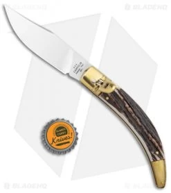 AGA Campolin Diana Lever Lock Automatic Brass Stag Horn (3.75" Satin) -Professional Knife Discount Store AGA Campolin Diana LL Auto Brass Stag Horn Satin BHQ 135442 jr bottlecap