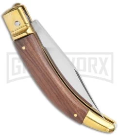 AGA Campolin Diana Wood Lever Lock Automatic Brass/Wood Knife - 3.75 Satin -Professional Knife Discount Store AGA Campolin Diana LL Auto Brass Wood Satin BHQ 135444 jr side large