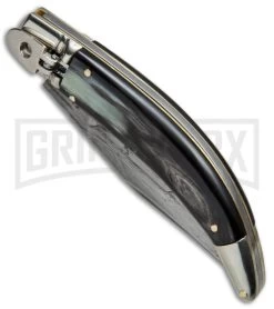 AGA Campolin Diana Dark Horn Lever Lock Automatic Knife - Damascus Plain -Professional Knife Discount Store AGA Campolin Diana LL Damascus Dark Horn BHQ 67443 jr spine large