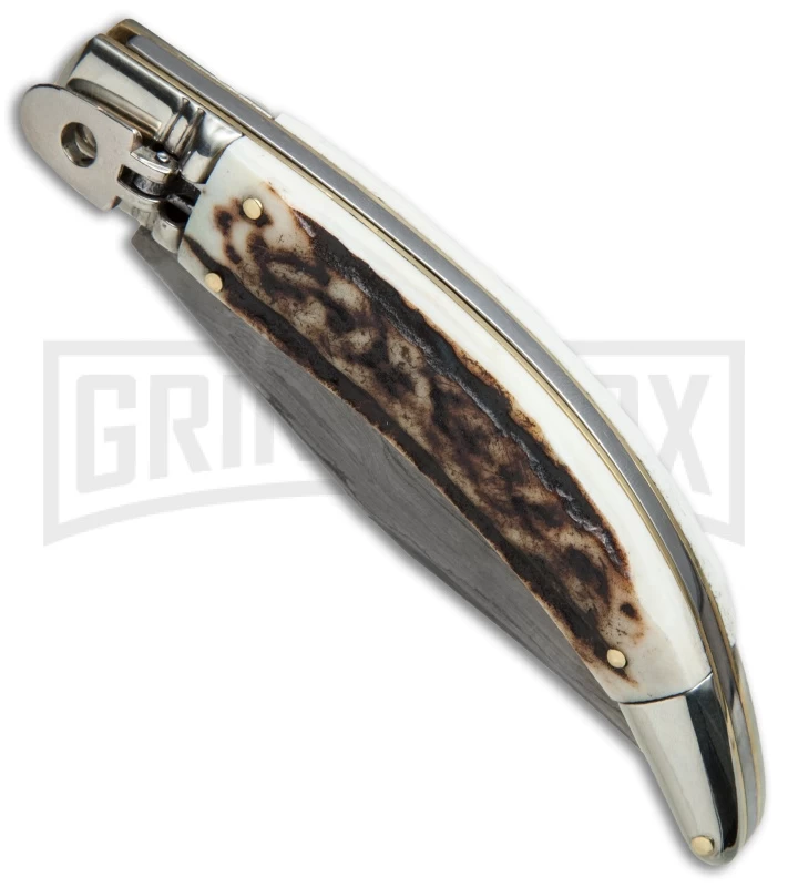 AGA Campolin Diana Stag Horn Lever Lock Automatic Knife - Damascus 4 AGA Campolin Diana Stag Horn Lever Lock Automatic Knife - Damascus - Image 2